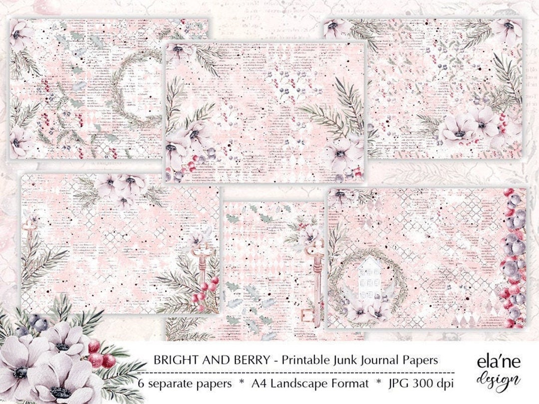 Printable Christmas Junk Journal, Pink Christmas Digital Paper ...