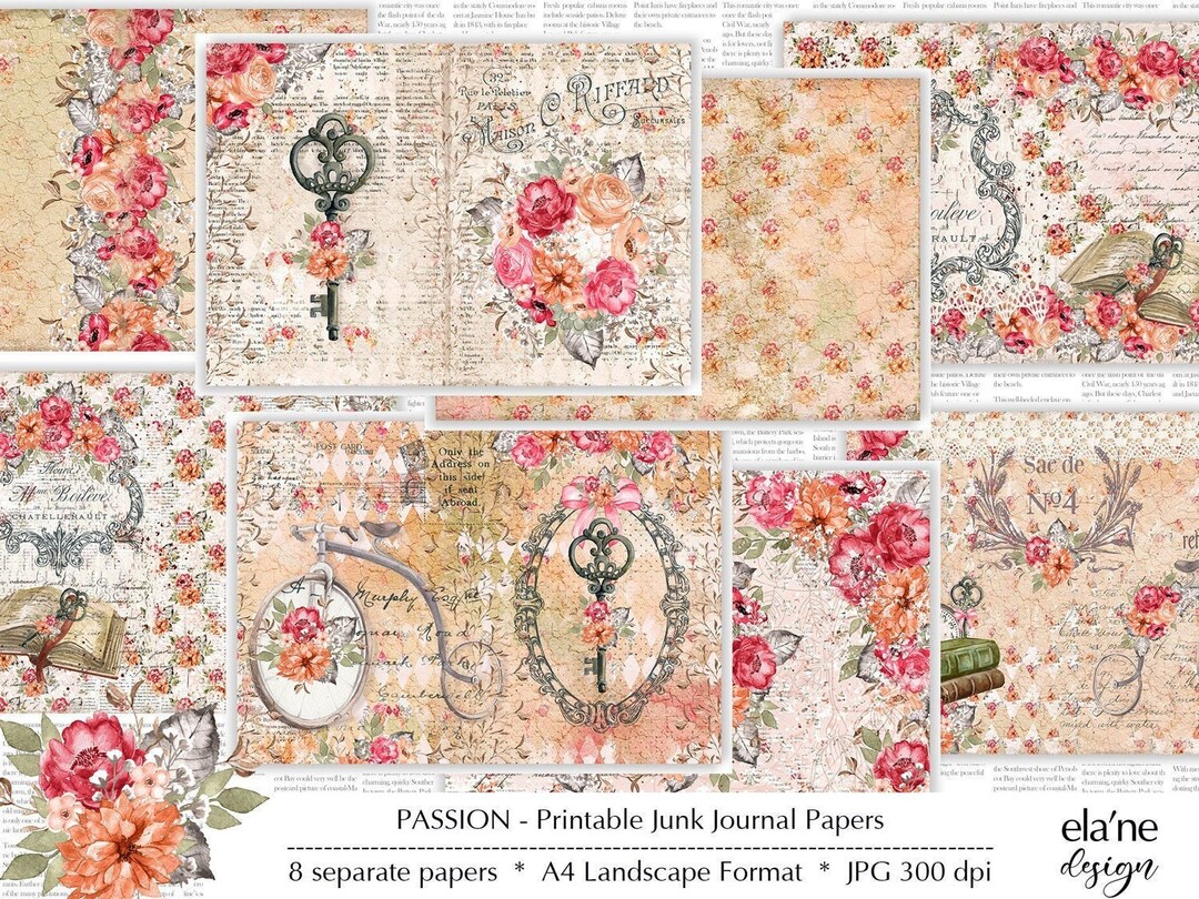 Junk Journal Printable Paper, Pink Floral Digital Paper, Flower Junk ...