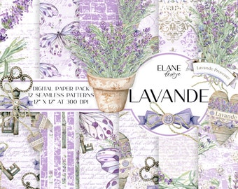 Lavender Digital Paper, Purple Floral Seamless File, Provence Lavender Plant, Butterfly Scrapbook, Lavender Scrapbook Paper, Provence Decor