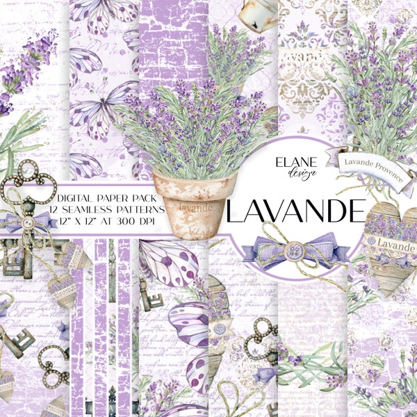 Lavendel Digital Papier, Lila Floral nahtlose Datei, Provence Lavendel Pflanze, Schmetterling Scrapbook Papier, Lavendel Scrapbook Papier, Provence Dekor