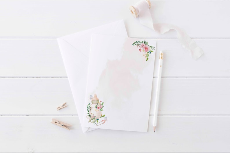 Baby Girl Stationery Printable Stationery for Kids Baby Etsy