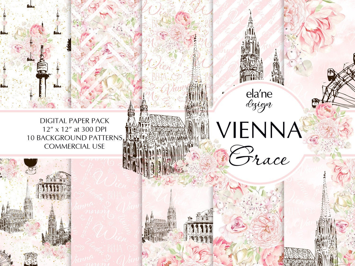 Spring Flowers Digital Paper Vienna Watercolor Travel - Etsy Canada