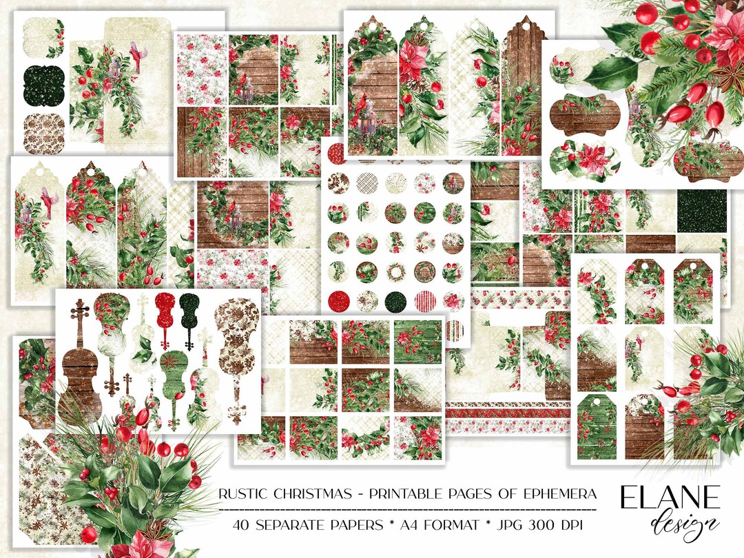 Rustic Christmas Printable Ephemera, Embellishments for Christmas ...