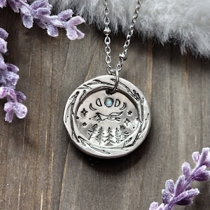 Moonstone Fox Necklace, Moon Phase Pendant, Rainbow Moonstone, Woodland Creatures, Moonlight Forest, Fox Spirit Animal, Cottagecore Jewelry