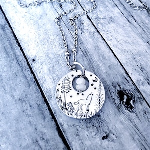 Forest Wolf & Moonstone Necklace, Howling Wolf, Wolf Talisman, Spirit Animal, Moon Wolf Necklace, Magical Forest Jewelry, Nature Lover