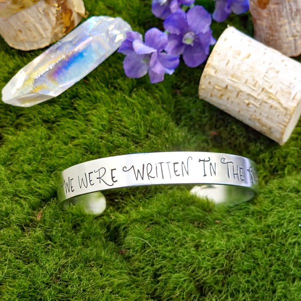 We Were Written In The Stars Bracelet, Handstamped Bangle, Poetic Quote Jewelry, Celestial Cuff Bracelet, Space Lover Gift, Astrophile