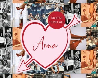 Digitale Kalligraphie Herzform Tischkarte Amor zum Selbstdrucken, Digitaler Download,