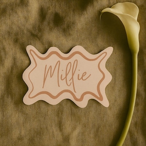 Calligraphy Wave Cut Name Place Cards, Wedding Name Tags