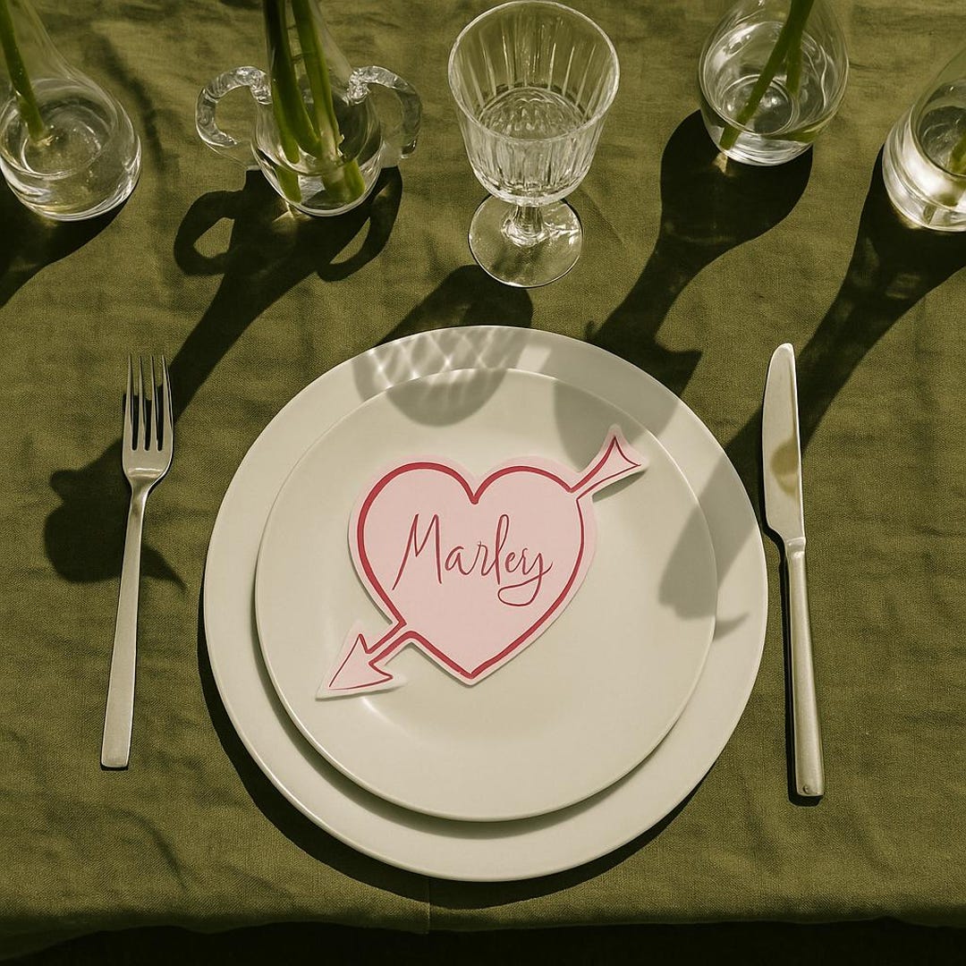 Calligraphy Heart Shape Place Card Cupid - Etsy