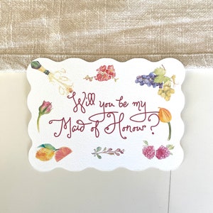 Garden Party Bridesmaid proposal cards - Will you be my bridesmaid? Wave cut Bridal Party Proposal la dolce vita calligraphy