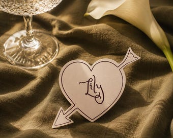 Cupid Heart Place Cards | Personalised Wedding Name Cards | Heart Escort Cards | Custom Wedding Place Cards