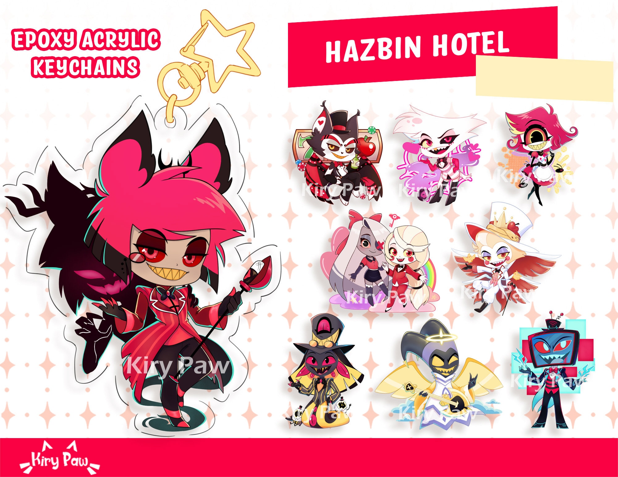 Hazbin Hotel - Keychains - Alastor Nifty Angel Dust Lucifer Husk