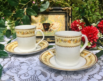 Elizabethan "Garland" Vintage Bone China Coffee Cup and Saucer ~ Made in England ~ Charming Yellow Coffee Mug ~ 2 Available