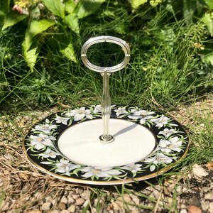 Royal Albert Provincial Flowers Madonna Lily 1 Tier Dessert Stand ~ Vintage Snack Serving Plate with Handle ~ 21 cm/8" Plate