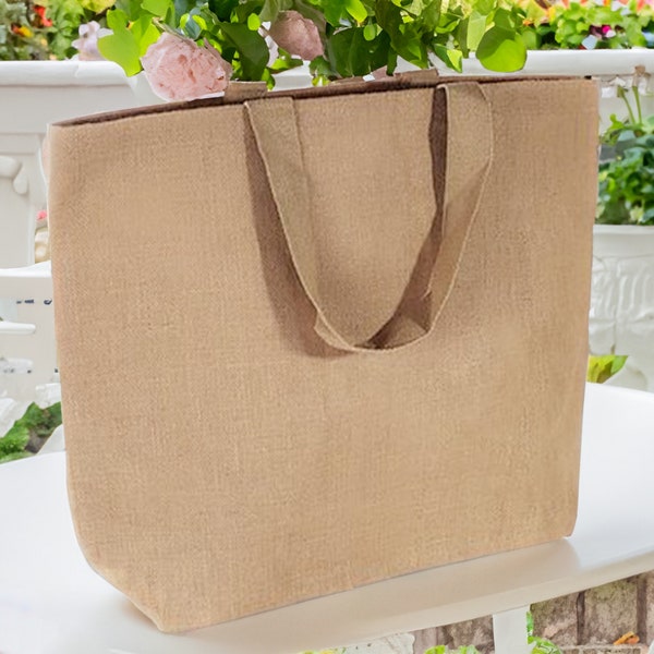 Jute Burlap Lined Tote Bag; Extra Large Tote Carryall;  Jute Tote; Burlap Travel Tote; Beach Bag;Cotton Lined Tote;3 Sizes