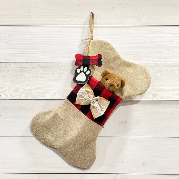 Farmhouse Style Christmas Stocking Gift for Dogs. Dog Bone Christmas Stocking, Fur Baby Pet Personalized Gift,Fireplace Mantle,Stairs Decor