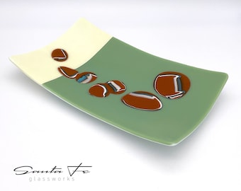11"x7" Midcentury Modern Glass Serving Tray | Fused Glass Appetizer Dish | Retro Party Platter