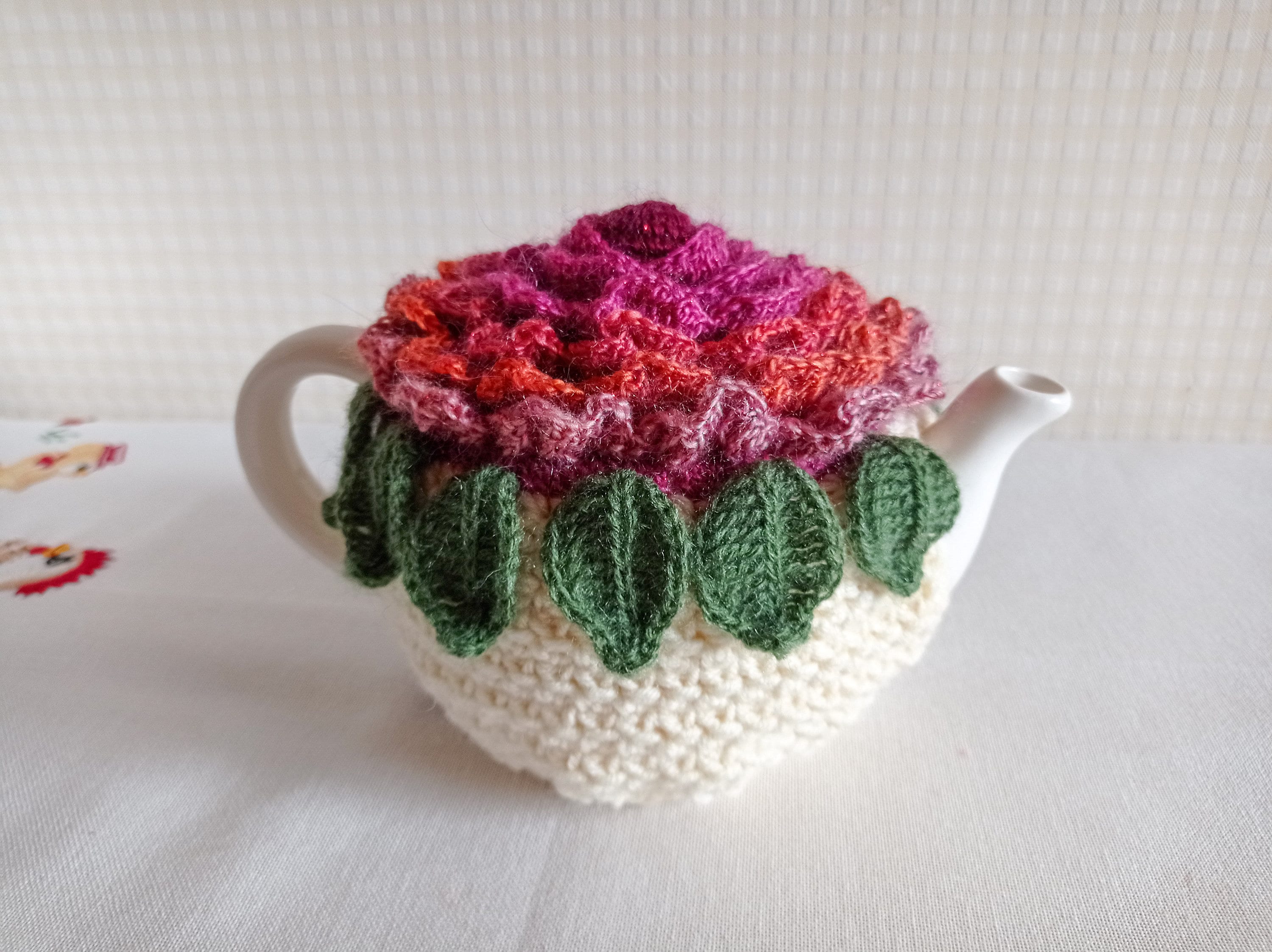 Flowers crochet tea cosy Medium rose teapot cozy Flower knit Etsy