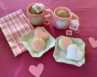 Tea party,felt food sweet treats, play food,party food,Sugar cookies,tea bags,photo prop,pretend play,bakery set,heart cookies,tea cup