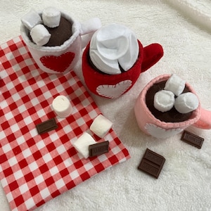 Hot chocolate cocoa felt pretend play set,play kitchen,tea party,felt food ,toy food