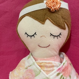 Swaddle baby doll, rag doll, cloth doll, soft doll, big brother gift, big sister gift, baby’s first doll,  New mom gift
