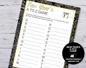 New Years A to Z Game, Printable New Year Game for Kids, Classroom Activity, New Years Eve Party Game, Holiday Party Games