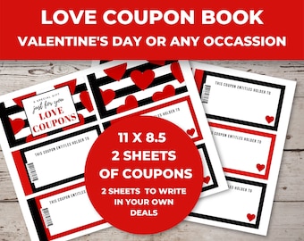 EDITABLE Printable Love Coupons Black &amp; Red Gift for Him | Etsy