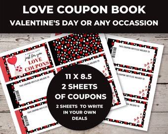 Printable Love Coupons Black & Red, Valentine's Day, Gift for Him, Gift for Her, Romantic Gift