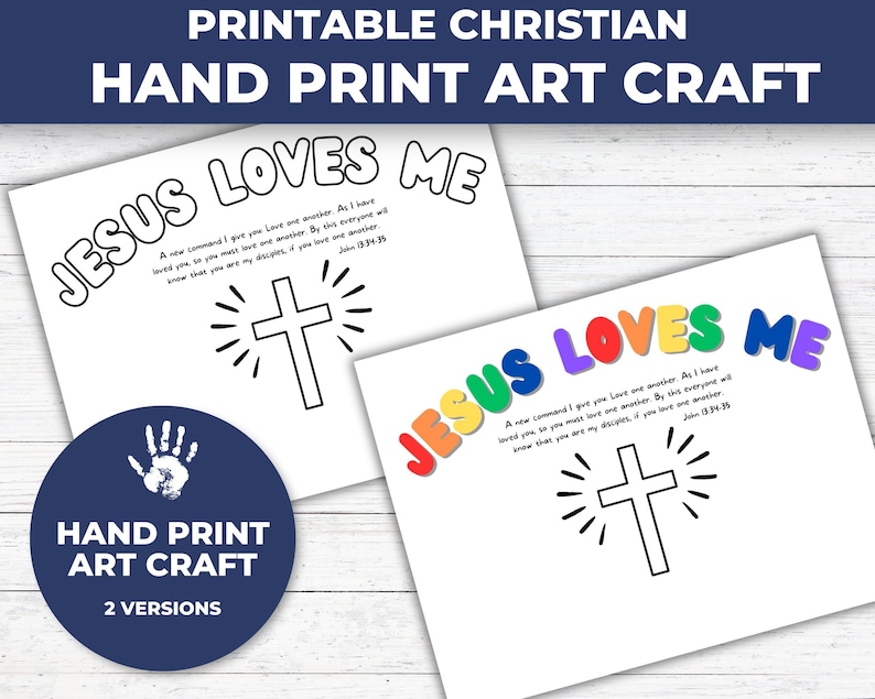 Jesus Loves Me Art, Handprint Keepsake Art, Christian Homeschool Printable, Christian Art Printable, Sunday School Crafts, VBS Crafts image 2