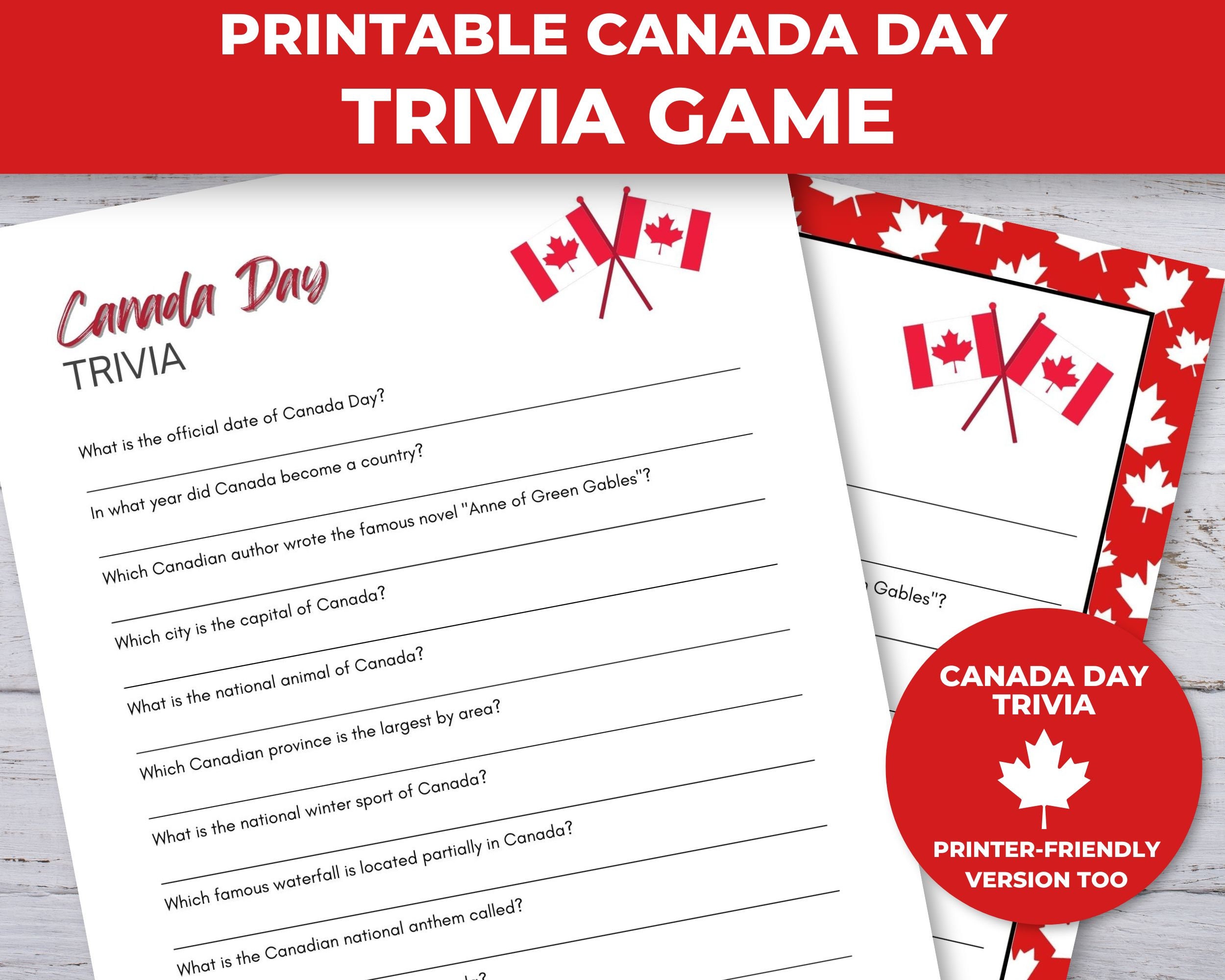 Canada Day Trivia, Printable Canada Day Games, July 1st Games, Kids ...