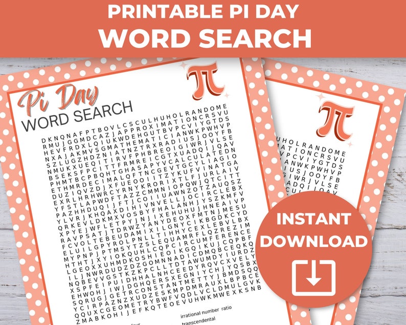 Pi Day Word Search Printable, Pi Day Activities for Kids Printable, Pi Day Party, Kids Worksheets, Pi Day Games for Kids, Classroom Activity image 4
