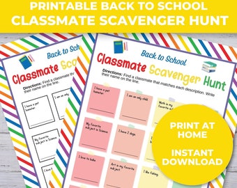 Back to School Printable Classroom Ice Breaker Game, Classroom Activity, Classmate Scavenger Hunt Game, Back to School Games for Students