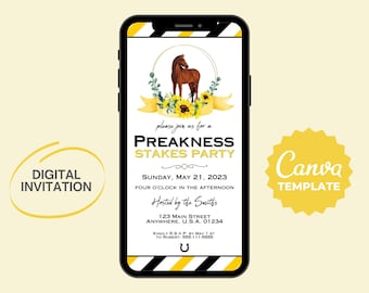 Preakness Stakes Party Invitation, Horse Racing Party Invite, Canva Editable Template, Digital Party Invitation, Derby Party Invitation