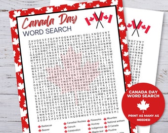 Canada Day Word Search Printable, Canada Day Games, July 1st Games, Kids Summer Games, Canada Day Printables, Happy Canada Day