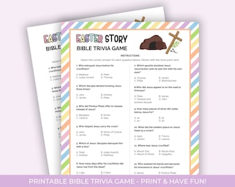 Quiz sur l'histoire de Pâques à imprimer, Jeux bibliques de Pâques pour enfants, Jeu-questionnaire biblique sur l'histoire de Pâques, Activité de la semaine sainte, Activités de la semaine sainte
