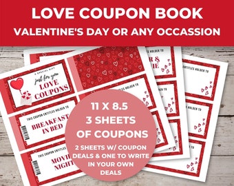 Printable Love Coupons Red Hearts, Romantic Gift for Her, Valentine Day Printable, Unique Gift for Women, Printable Gift Ideas