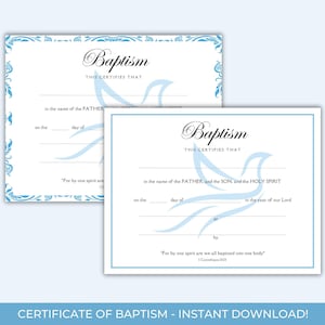 Certificado de bautismo, certificado de bautismo imprimible, certificado de bautismo de bricolaje, bautismo de niño, certificado de recuerdo de bautismo para la familia
