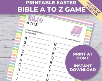 A to Z Bible Game, Printable Word Games, Sunday School Activity, Christian Party Game, Youth Group