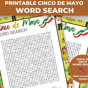 Cinco De Mayo Word Search, Word Puzzles Printable, Mexican Party Games ...