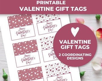 Printable Valentine Gift Tags, Valentine Pink/White Hearts Tags or Stickers