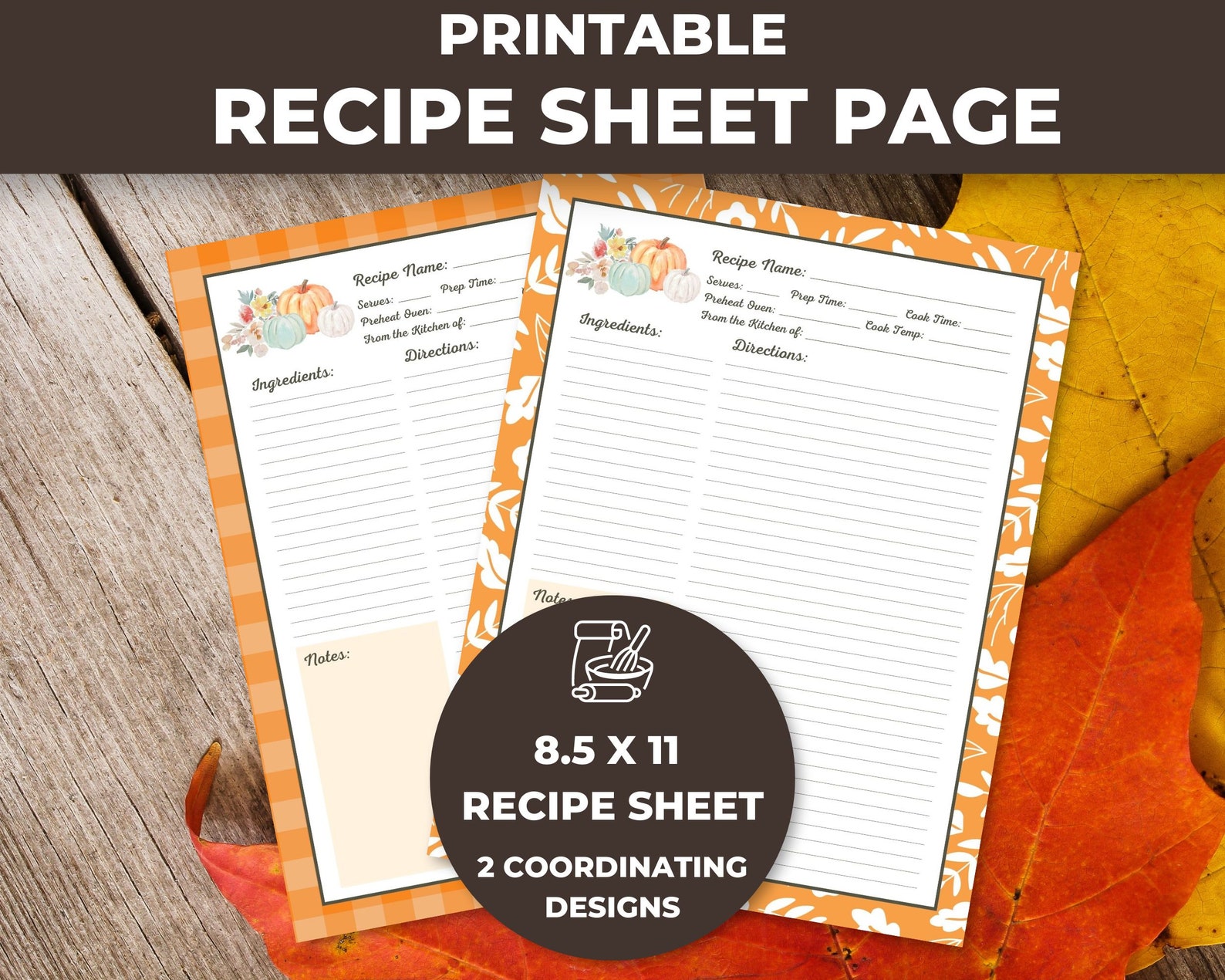 Printable Recipe Sheets Orange - Etsy
