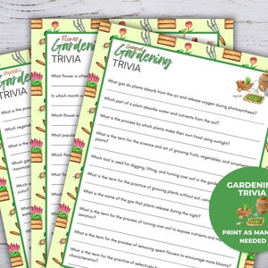Gardening Trivia, Springtime Printable, Garden Party Games, Garden Activity, Trivia Games Printables, Trivia Games for Adults and Kids