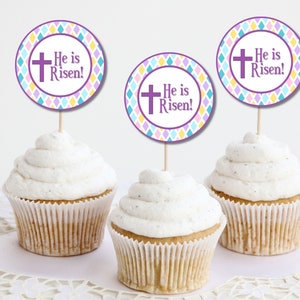 Printable Easter Cupcake Toppers He Is Risen, Easter Religious, Easter Cookie Tags image 7