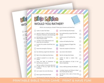 Would You Rather Bible Edition, Printable Bible Games, Church Activity Sheet, Sunday School Activity Page, Bible Games for Kids