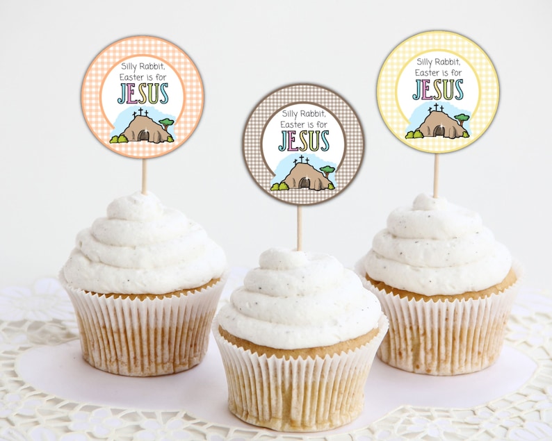 La Pascua es para los toppers de cupcakes de Jesús, los toppers de cupcakes de Pascua imprimibles, las etiquetas religiosas de Pascua imagen 8