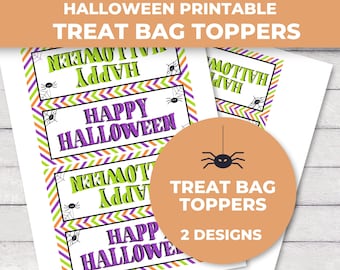 Printable Halloween Treat Bag Toppers, Halloween Favor Tags, Halloween Goodie Bags, Cookie Bag Toppers, Trick or Treat Gift