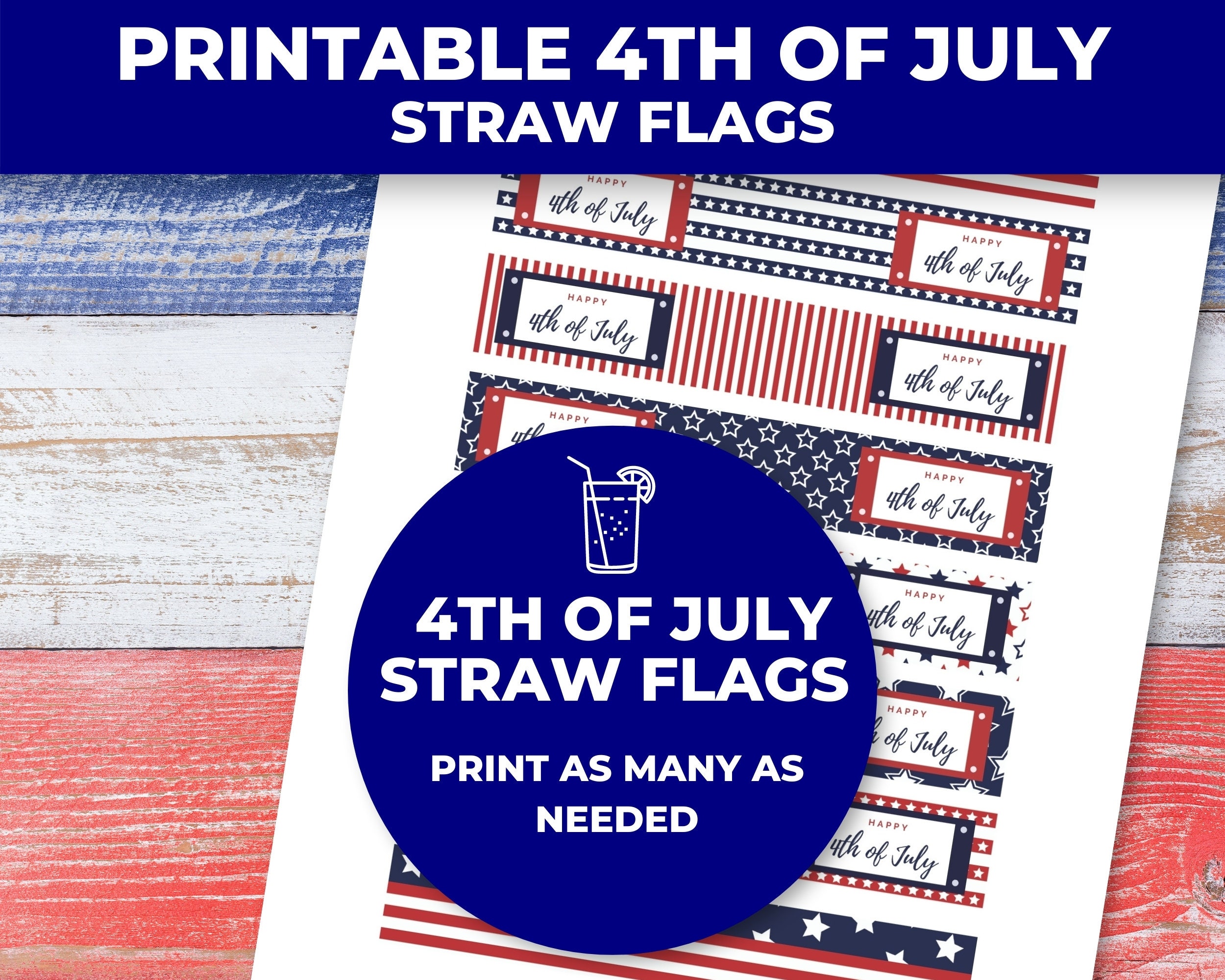 Printable 4th of July Straw Flags, Straw Flag Template, Straw Toppers ...
