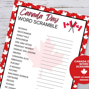 Canada Day Word Scramble, Canada Day Games, July 1st Games, Kids Summer Games, Canada Day Printables, Happy Canada Day Printable Games image 1