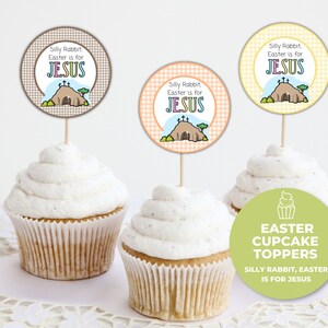 Easter is for Jesus Cupcake Toppers, Printable Easter Cupcake Toppers, Religious Easter Tags image 1