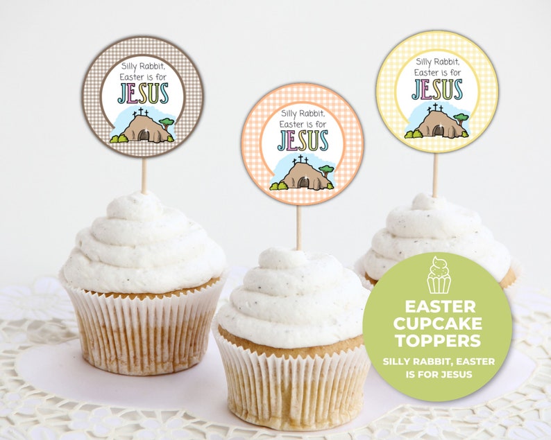 Easter is for Jesus Cupcake Toppers, Printable Easter Cupcake Toppers, Religious Easter Tags image 1